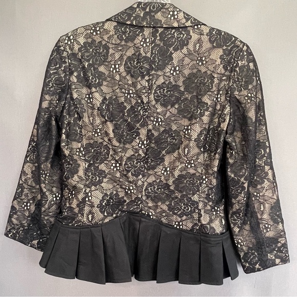 Teenflo floral black lace and pleated button down blazer office attire - Picture 8 of 12